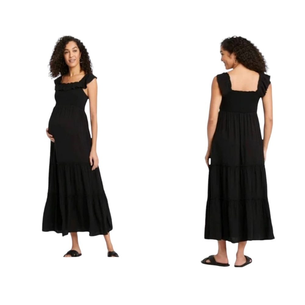 Isabel Maternity Ruffle Short Sleeve Smocked Maxi Maternity Dress, Size M